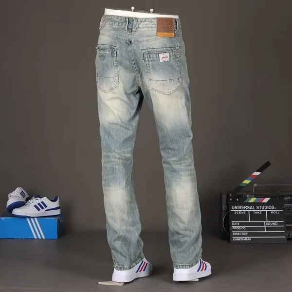 American European Vintage Jeans Pants Cotton Denim Pants Washed Zipper Fly Design Fashion Jeans  Pants for Men - Image 2