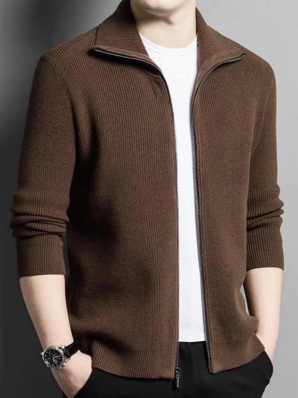 Autumn Winter Men's Mid-High-End British Casual Knitted Cardigan Jacket Turn-Down Collar Full Zipper Pattern Medium Thick - Image 2