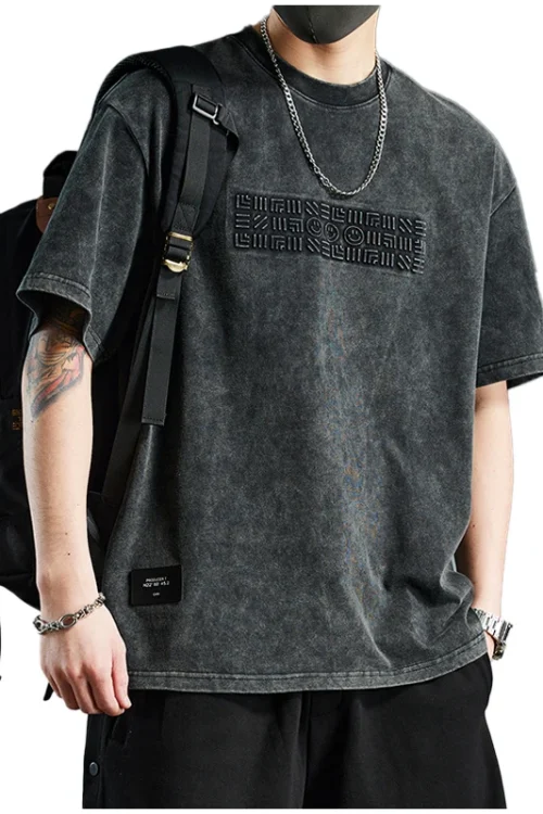 2025 Summer Trendy Men’s Clothing Versatile Heavyweight 240 Grams Short-Sleeved T-Shirt New Style Washed Top Loose Fit