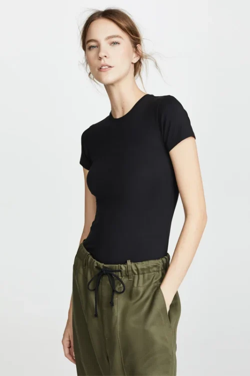 2025 Summer New  European American Casual Top for Women Versatile Mercerized Cotton Short Sleeve T-Shirt with Base Neck