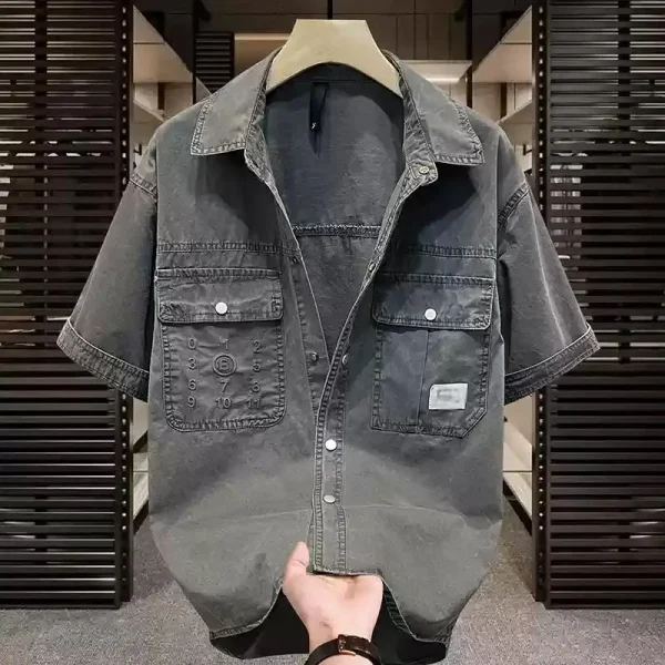 Design Vintage Oversize Men's Denim Shirts High Quality Washed Denim with Patched Pockets Plus Size Vintage Jeans Shirts
