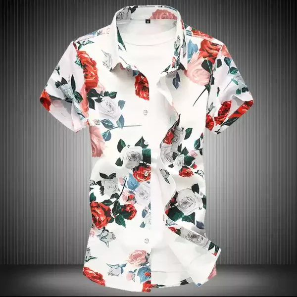 Men's Casual Summer Slim Fit Short Sleeve Shirts Breathable Digital Printing Turn Collar Single Breasted Closure - Image 4