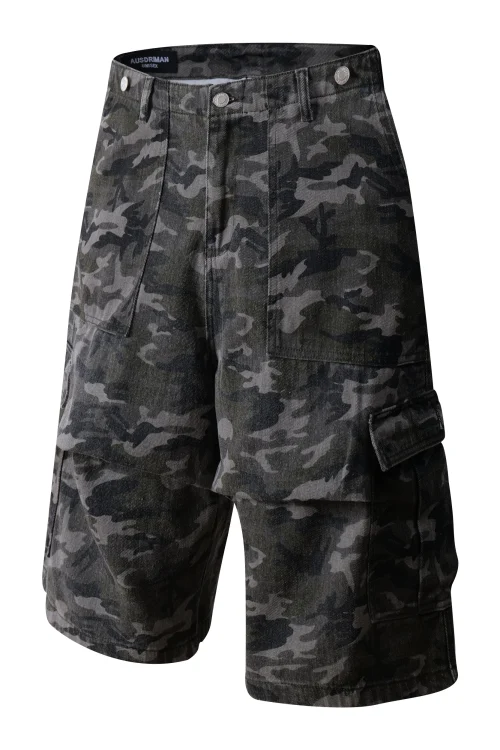 Multi-Functional 250gsm Camouflage Print Twill Shorts 100% Cotton Anti-Pill Anti-Static  Outdoor Hunting Shorts for Men