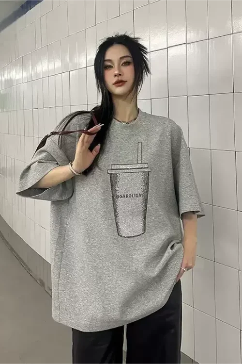 European-Style Summer Cotton T-Shirt for Women Plus-Size  Casual Loose Fit Top with Regular Shoulder Short-Sleeve Printed Top