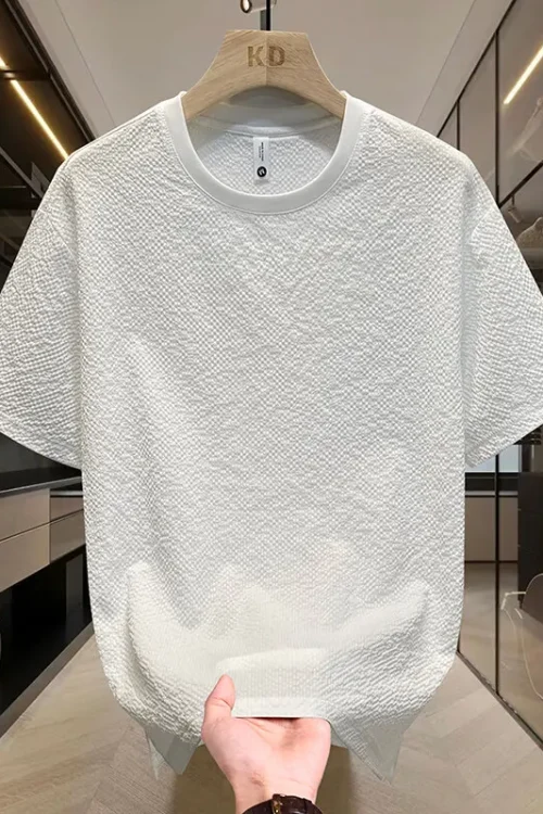 2025 Summer New Release High Quality Men’s 180g Ice Silk Short Sleeve T-Shirt 180g Sweatshirt Loose Knitted Fabric Digital Solid