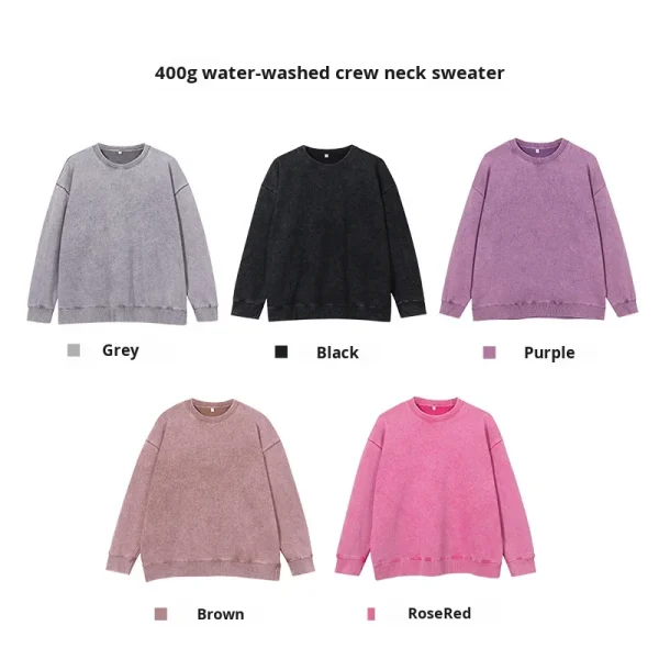 Unisex Large Size  Vintage Sweatshirt for  European American 400g Washed Distressed Round Neck  Loose Fit  Sweatshirt - Image 2