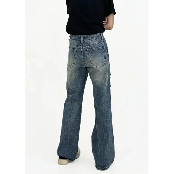 Men's Casual Jeans Pants Top Handmade American Retro Distressed Flared Jeans Loose Straight Versatile for Autumn Denim - Image 4