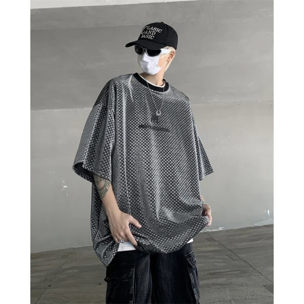 American High Street Trendy Men's Summer Ice Silk Short-Sleeved T-Shirt Oversize Mid-Sleeve Hiphop Top Solid 220 Grams
