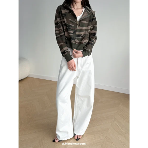 Women's  Camouflage Sweatshirt Jacket Regular Shoulder Hooded Top Winter Petite Hoodie - Image 2