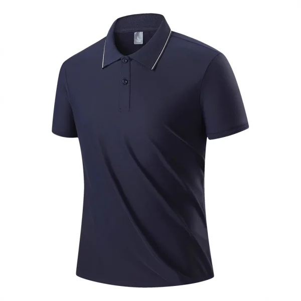 Men's Summer Solid Pattern Short-Sleeved for Polo Shirt Quick-Drying Casual Work Clothes Group Shirt for Men - Image 4