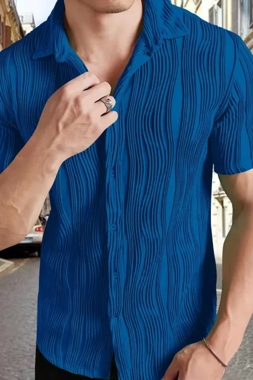 2025 Men’s Large Size Cross-Border Casual Short-Sleeved Shirt Breathable Pure Color European American Style 220 Grams Solid