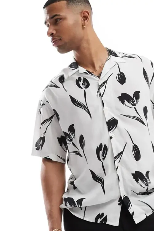 2025 Summer Casual Men’s Oversized Floral Print Half Sleeve Polyester Cotton Shirts Plus Size Anti-Shrink Service