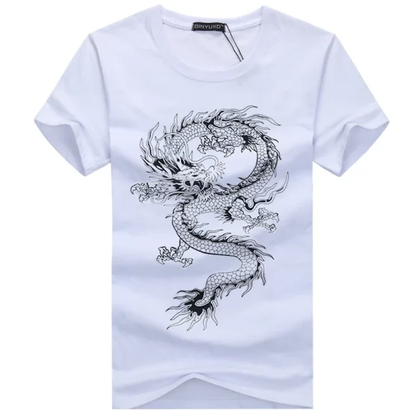 2025 Summer Men's T-Shirt Pure Cotton Short-Sleeved with Style Dragon Pattern Loose Plus Size T-Shirt for Men - Image 3