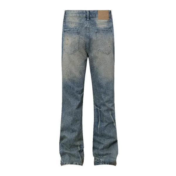 European American Vintage Men's Slim Fit Straight Denim Pants Mid Waist Rhinestone Decorated Washed Printed Jeans for Men - Image 3
