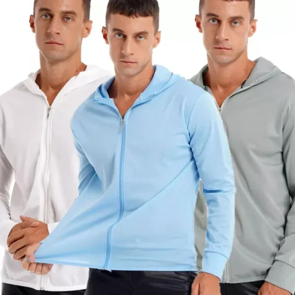 Men's UV/UPF 50+ Sun Protection Hooded Zip-Up Long Sleeve Fishing Shirt Summer Outdoor Zip-Up Hoodie for Men - Image 2