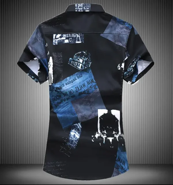Men's Casual Summer Slim Fit Short Sleeve Shirts Breathable Digital Printing Turn Collar Single Breasted Closure - Image 2
