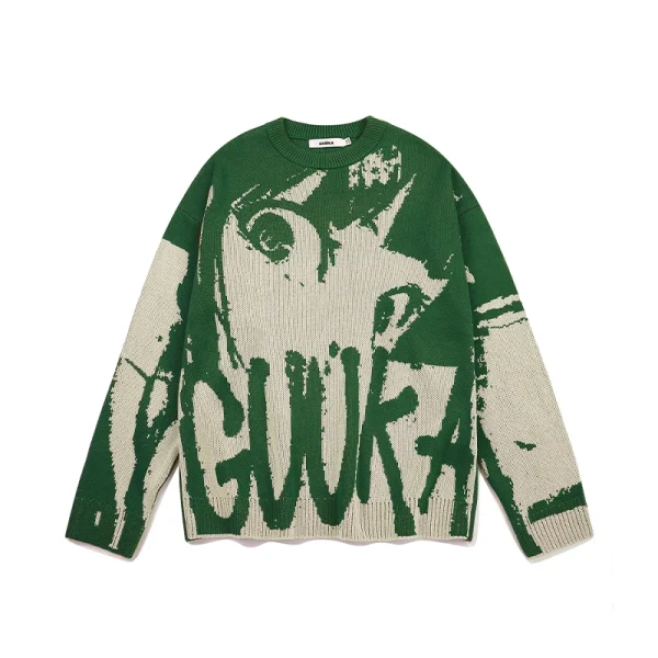 Unisex Bad Student Thick Knit Oversized Sweater American European Trendy Green Cotton Crew Neck Men Women's Loose Fit for Autumn - Image 5