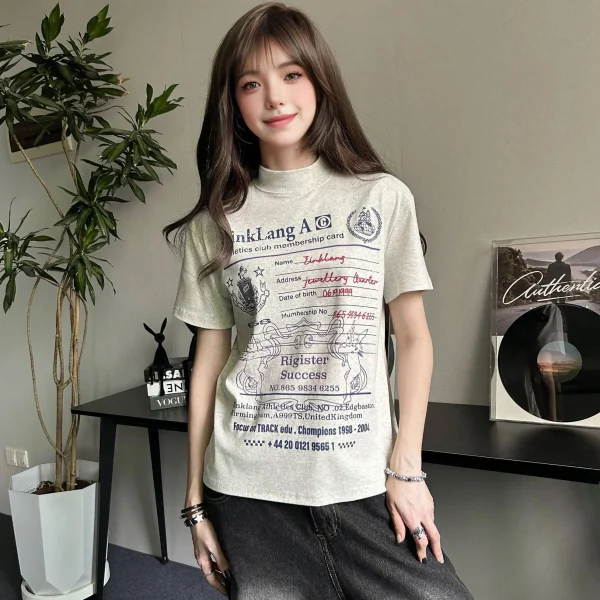 Women's Retro-Printed Short Sleeve T-Shirt High Street Style  Slimming Summer Top National Trend Regular - Image 5