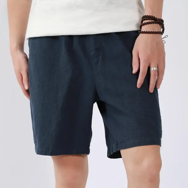 European American Retro Men's Summer Casual Three-Quarter Linen Cotton Shorts Mid Waist Hot Shorts Drawstring Solid Color - Image 5
