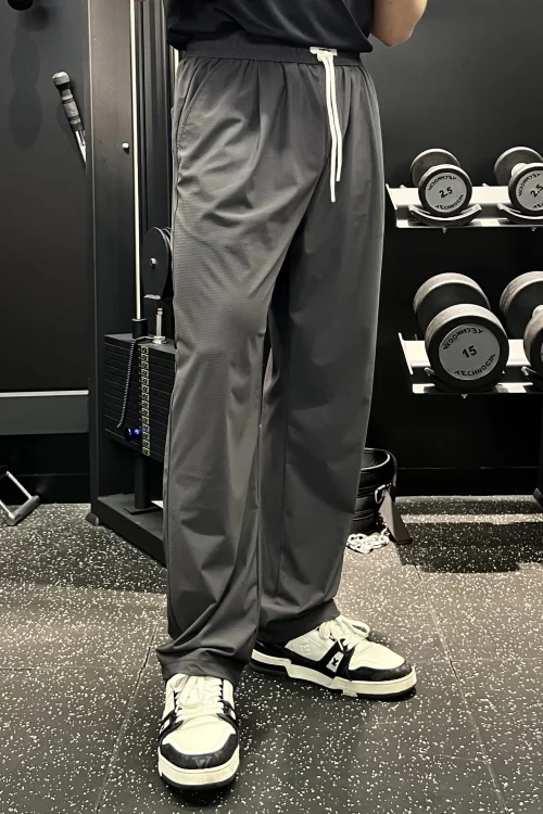 Men’s Women’s Ice Silk Straight Pants High Elasticity Casual Training Sports Air-Conditioned Floor-Length Wide-Leg Trousers