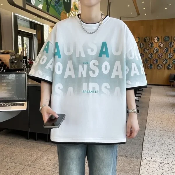 2025 Men's Premium Quality Breathable Organic Cotton Casual T-Shirt Oversize Knitted Digital Printing - Image 2