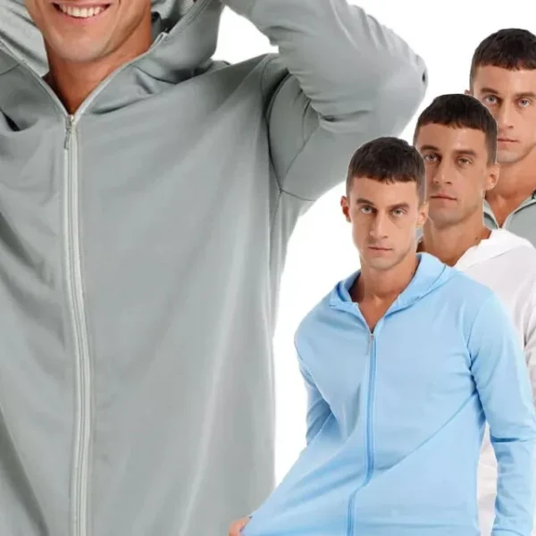 Men's UV/UPF 50+ Sun Protection Hooded Zip-Up Long Sleeve Fishing Shirt Summer Outdoor Zip-Up Hoodie for Men