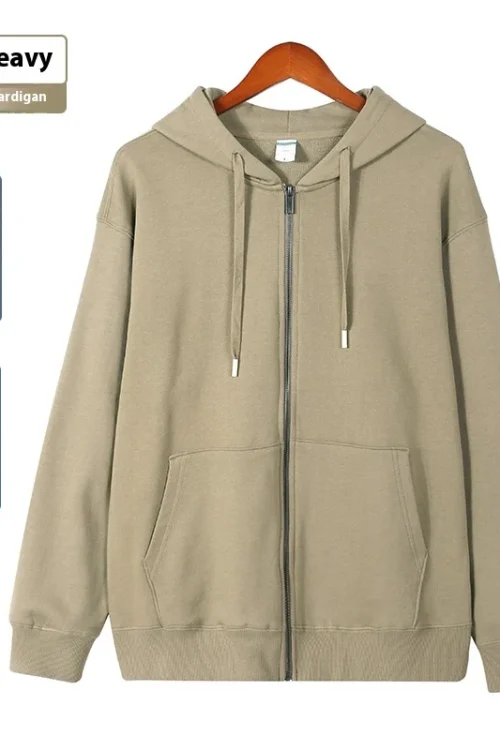Printed 350g 100% Cotton Men’s Women’s Zipper Hooded Sweatshirt Loose Off-Shoulder Cardigan Jacket for Winter Digital