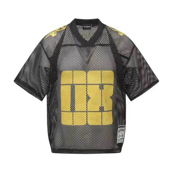 American Trendy Style Men's T-Shirt 100% Polyester Short Sleeve V Neck Mesh Hole Ice Feel Printed Loose Casual Sports Design