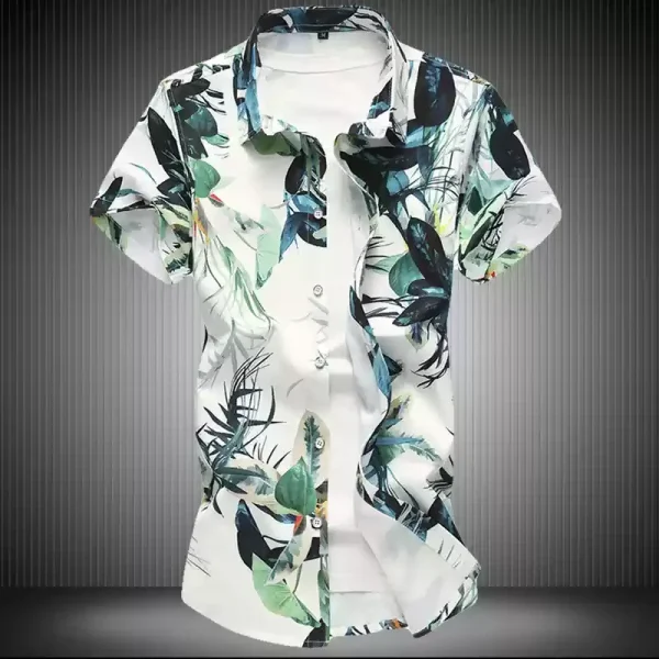 Men's Casual Summer Slim Fit Short Sleeve Shirts Breathable Digital Printing Turn Collar Single Breasted Closure - Image 3