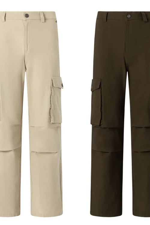 2025 Plus Size Men’s Cargo Pants Streetwear Style Casual Mid Waist Flat Front Plain Dyed Colored Wash Straight Pattern