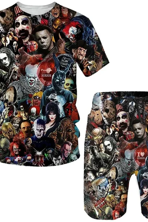 Men’s Casual 180 Grams Printed T-Shirt Shorts Set Short Sleeve Loose Fit with 3D Pattern Digital Printing Knitted Fabric
