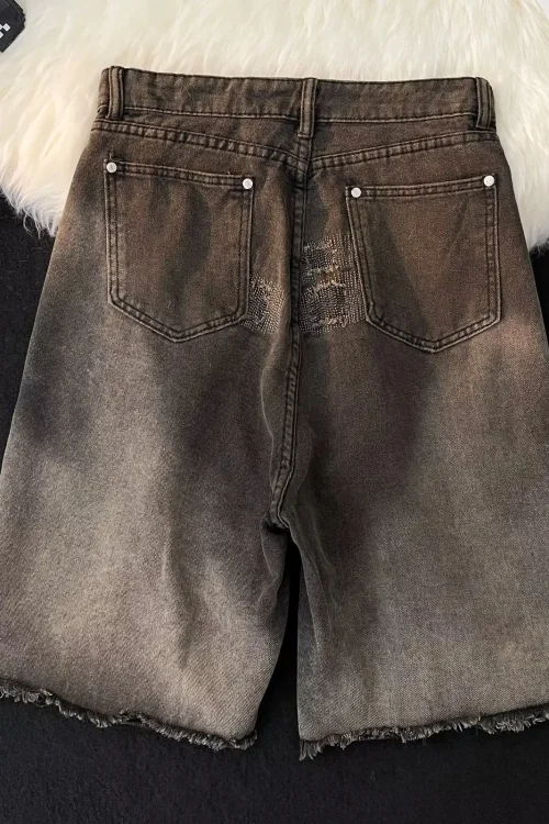 2025 Men’s Summer Casual  Solid Color Hot Shorts Men’s Denim Shorts  Oversized Biker Shorts