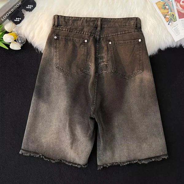 2025 Men's Summer Casual  Solid Color Hot Shorts Men's Denim Shorts  Oversized Biker Shorts