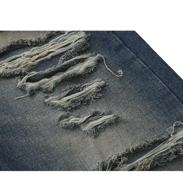 Unisex Heavy-Duty Distressed Washed Denim Jeans High Street Straight Pants Trendy Casual Style for Autumn 100% Cotton - Image 5