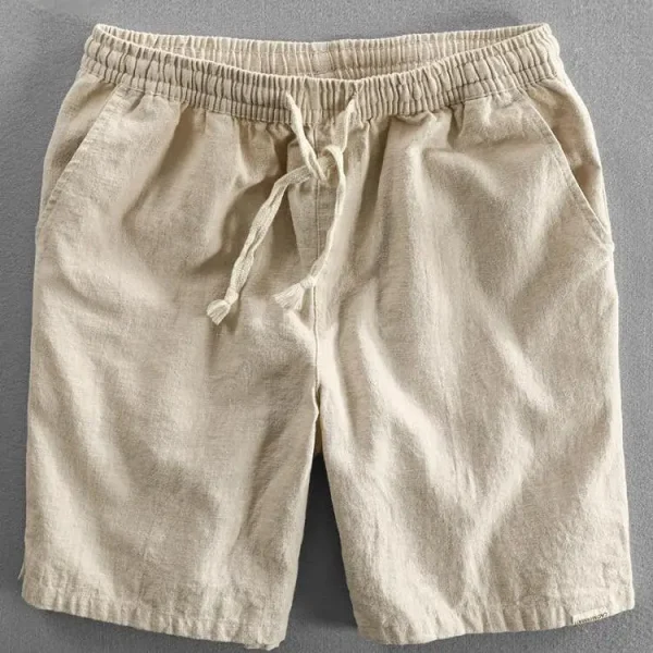 European American Retro Men's Summer Casual Three-Quarter Linen Cotton Shorts Mid Waist Hot Shorts Drawstring Solid Color - Image 3