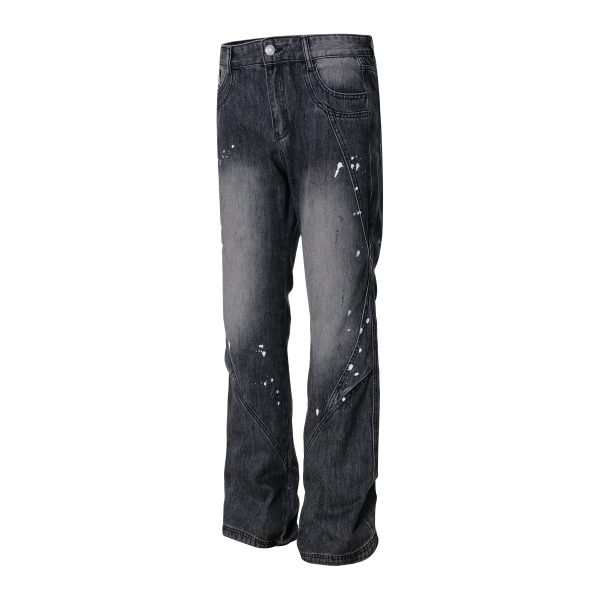 European American Vintage Men's Slim Fit Denim Pants Mid Waist Button Decorated Washed Printed Jeans Pants for Men - Image 4