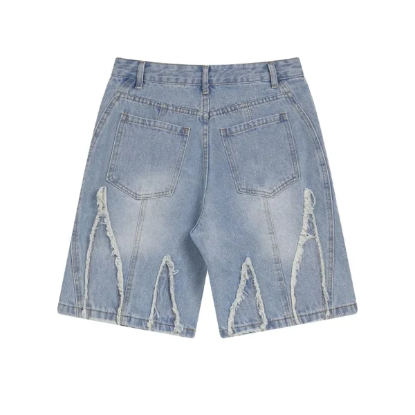Vintage Washed Denim Shorts for Men American European Style Mid Waist Straight Weave with Button Decoration for Summer - Image 2