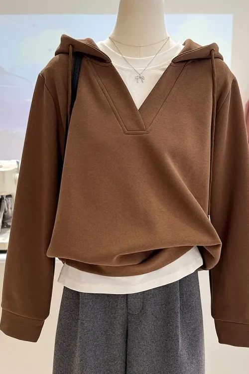 European American V- Neck Hoodie 2 in 1 Sweatshirt High Quality Plus Sized Women’s Sweatshirt Hot Sale  Hoodie for Women