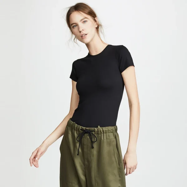 2025 Summer New  European American Casual Top for Women Versatile Mercerized Cotton Short Sleeve T-Shirt with Base Neck - Image 2