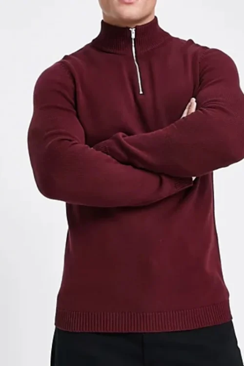 British Style Solid Color Men’s Half-Zip Pullover Knit Sweater Casual Loose Long Sleeve Winter Sweater for Men