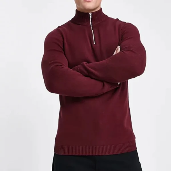 British Style Solid Color Men's Half-Zip Pullover Knit Sweater Casual Loose Long Sleeve Winter Sweater for Men