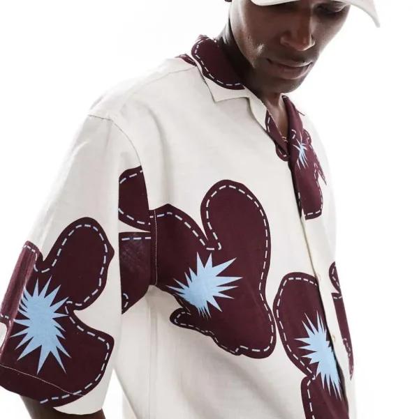 2025 Oversized Men's Casual Shirts Anti-Shrink Anti-Pilling Polyester Cotton Half Sleeve Flower Print Plus Size - Image 4