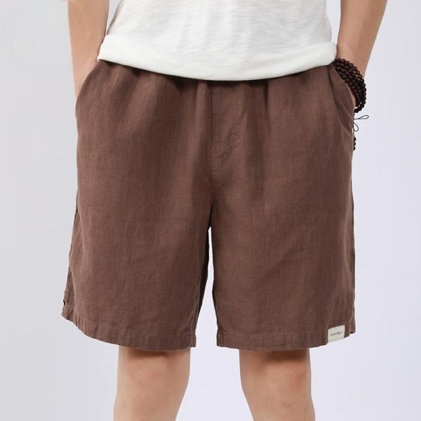 European American Retro Men's Summer Casual Three-Quarter Linen Cotton Shorts Mid Waist Hot Shorts Drawstring Solid Color - Image 4