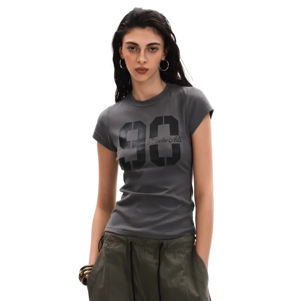 Women's Slim Fit Vintage Sports T-Shirt American Style Hot Girl Jersey Fit Short Sleeve Top Regular Shoulder Summer T-Shirt - Image 4
